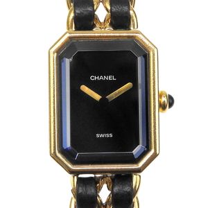 Chanel Premiere M watch, H0001, gold plated leather strap, quartz movement, analog display, black dial, women's. [Used]