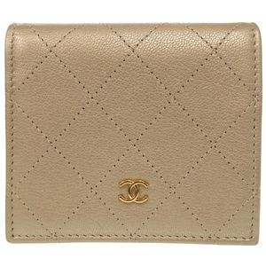Excellent condition Chanel Matelassé calf leather gold bi-fold wallet 0991 [Used] CHANEL