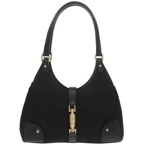 美品 グッチ ニュージャッキー 124409 キャンバス レザー ブラック ゴールド金具 ハンドバッグ 黒 0074【中古】GUCCI