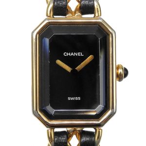 Chanel Premiere L watch, H0001, gold plated leather strap, quartz movement, analog display, black dial, women's. [Used]