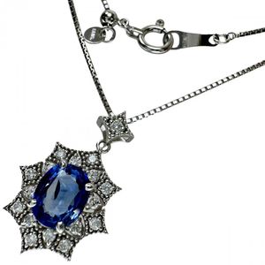 사파이어 1.09ct 다이아몬드 0.17ct 목걸이 K18WG 화이트 골드/K20.5 정도 3.5g 44.5cm 여성용 【중고】