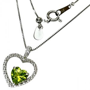 하트 디자인 페리도트 0.59ct 다이아몬드 0.01ct 목걸이 Pt900 플래티넘 2.8g 45cm 여성용 【중고】