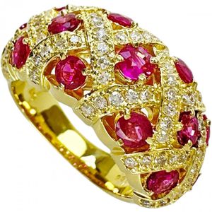 12.5호 루비 1.86ct 다이아몬드 0.53ct 반지 K18 골드 11.0g 여성용 【중고】