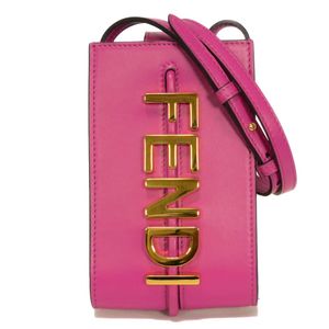 중고 FENDI 펜디 그래피 폰 파우치 스무스 카프 카드 포켓 크로스바디 포셰트 핑크 골드 미사용 로고 메탈 푸시아 숄더백 7AS192 A5DY