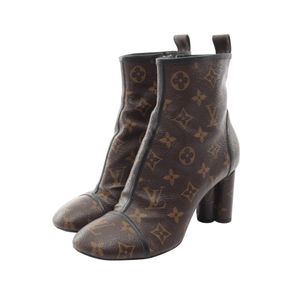 [Used] Louis LOUIS VUITTON Silhouette Line Boots, Flower Heel, Monogram, Ankle Braun PVC Coated Canvas, Short Boots