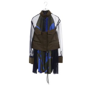 [Used] Sacai Mixed Material Long Shirt 19-04689 Blue Wool Top Women's Used A