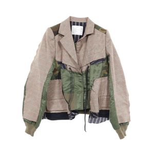 【二手】Sacai 修身夾克，重構款，對接設計，18-03787，黑/綠，棉/尼龍混紡，對接夾克，男女通用，二手 A