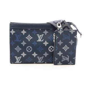 [Used] Louis Vuitton LOUIS VUITTON Wearable Wallet Shoulder Bag, Monogram Shadow, Navy Blue, M28818, Navy Blue Leather