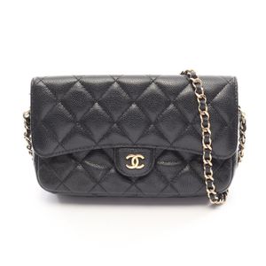 [Pre-owned] Chanel CHANEL Shoulder Bag Matelassé Chain Phone Case Wallet AP2096 Black Caviar Skin (Grained Calf) Matelassé Phone Case Chain Wallet