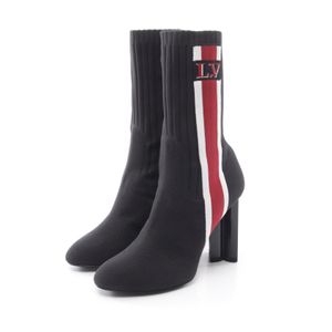 [Used] Louis LOUIS VUITTON Silhouette Line Flower Heel Sock Fabric Boots for Women - Used A