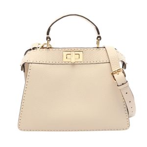 [二手] FENDI Peekaboo ISeeU 小號手提包，8BN327，米白色皮革，女士。