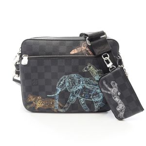 [Used] Louis LOUIS VUITTON Messenger Shoulder Bag, Damier Graphite Animal Print, N58040, PVC Coated Canvas, Leather