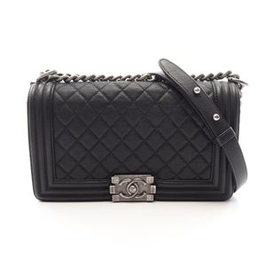 [Pre-owned] Chanel CHANEL Shoulder Bag Boy Chanel A67086 Black Caviar Skin (Grained Calf) Boy Chanel Chain Shoulder Bag for Women