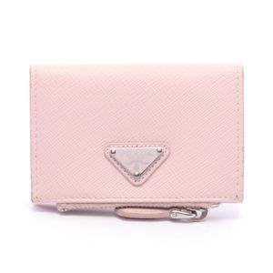 【中古】 プラダ PRADA コインケース グレーストライアングル エンボス 1MC085 ライトピンク レザー トライアングルロゴ カードケース レディース Used B
