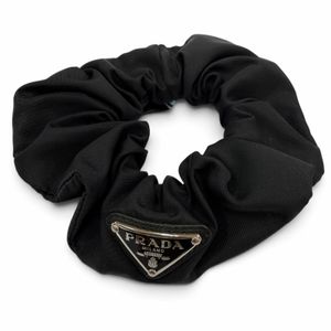 極美品☆PRADA プラダ 1IF015 テスート トライアングルロゴプレート RE-NYLON ヘアアクセサリー ナイロンシュシュ ブラック レディース 箱付き