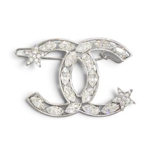 全新 △CHANEL B20P Coco 標誌星星水鑽髮夾髮飾 銀色 義大利製造 女士