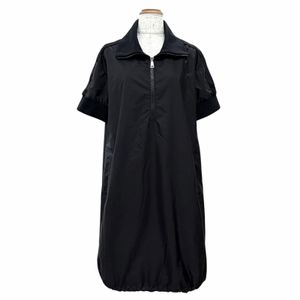 Unused item △ MONCLER H10932G00006 ABITO Half-zip short-sleeved nylon dress with logo on the collar, black with silver hardware, size 42, authentic, women's.