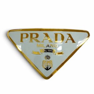 極美品☆PRADA プラダ 1IF050 メタル トライアングルロゴプレート ヘアアクセサリー バレッタ ゴールド ライトグレー イタリア製 レディース 箱・保存袋付き