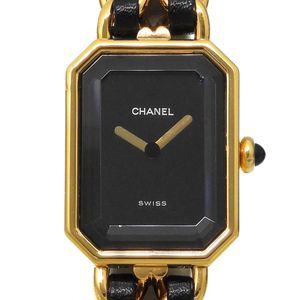 Chanel Premiere M Watch H0001 Gold Plated x Leather Gold Quartz Analog Display Black Dial Ladies [Used]