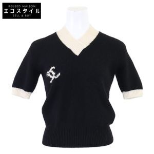 Chanel 96A PO8763V00321 Coco Mark 100% 羊絨 V 領短袖針織衫 40 碼 [二手]