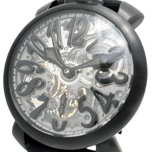 Gaga Milano Manuale 48 5312.01 Skeleton Watch, Stainless Steel/Rubber, Hand-wound, Gray Dial/Black Rubber Strap, Men's [Used]