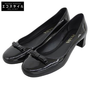 Prada 리본 에나멜 펌프스 여성용 블랙 37.5 37.5【중고】