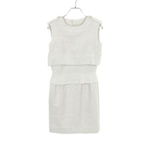 【二手】香奈兒 (Chanel) 連身裙，Coco Mark 紐扣，無袖，斜紋軟呢，P53442V31839，人造絲連身裙，女士，二手