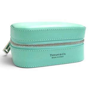 未使用品△TIFFANY&Co. ティファニー アクセサリーポーチ ジュエリーケース ジュエリーボックス ブルー シルバー金具 イタリア製 レディース 箱・保存袋付き