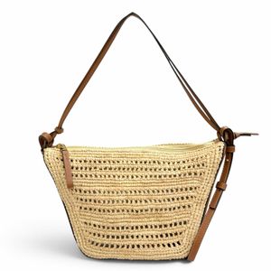 成色極佳 △ LOEWE A538G13X09 Hammock Mini Hobo 拉菲草皮革 Anagram Cube 兩用手提包/單肩包，NATURAL棕褐色，金色五金，西班牙製造，女士款，附防塵袋