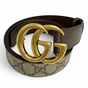 未使用品□GUCCI グッチ 625839 GGスプリームキャンバス GGロゴバックル レザーベルト ベージュ ブラウン ゴールド金具 85・34 イタリア製 メンズ