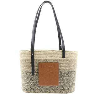 โลเว่ LOEWE กระเป๋าโท้ท Square Basket Bag Small อานาแกรม A223099X04 ราฟเฟีย x ขนสัตว์ สีเบจ/ดำ สะพายไหล่, ถือ, A5 กระเป๋าโท้ท Square basket bag small สำหรับผู้หญิง【มือสอง】