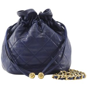 ชาแนล CHANEL กระเป๋าสะพายไหล่ ทรงจีบ Matelasse วินเทจ หนังแกะ สีน้ำเงิน สะพายเฉียง, สะพายไหล่ สำหรับสตรี【มือสอง】