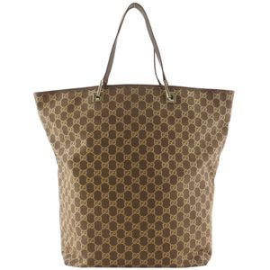 กระเป๋าโท้ท กุชชี่ GUCCI กระเป๋าถือ 002.1097 GG Canvas สีน้ำตาล ทรงถือ, ใส่ A4 ได้ Tote Bag ยูนิเซ็กส์【มือสอง】