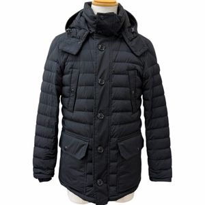 Excellent condition □ MONCLER DAVIS GIUBBOTTO hooded down jacket with logo patch, black, size 1, made in Romania, authentic, men's.