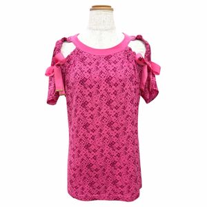 สินค้าใหม่ยังไม่ผ่านการใช้งาน△LOUIS VUITTON MURAKAMI เสื้อยืดและเสื้อตัดและเย็บ คอตตอน 100% ลาย Cosmic Blossom คอกลมแขนสั้น แต่งโบว์ สีชมพู ไซส์ S ผลิตในฝรั่งเศส ของแท้ สำหรับสตรี