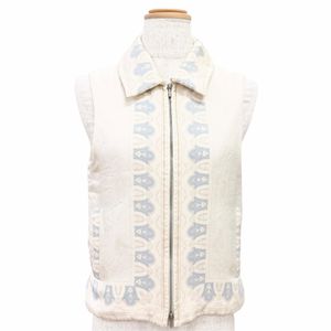 สภาพดีเยี่ยม△HERMES เฮอร์มีส วินเทจ ผ้าไหม 100% ยุค Margiela เสื้อกั๊กบุใยสังเคราะห์แบบซิป สีไอวอรี่/เทา ผลิตในฝรั่งเศส ของแท้ สำหรับสตรี