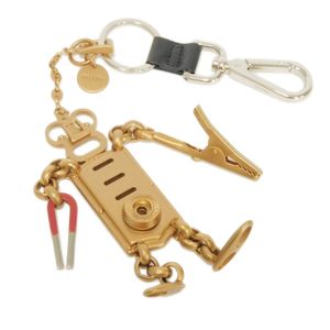 中古 PRADA プラダ ロボット チャーム サフィアーノ ネロ キーリング ロゴ メダリオン メタル マットゴールド キーホルダー