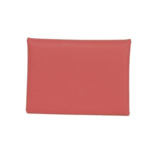 中古 HERMES エルメス カルヴィ デュオ プレス加工 カーフ ピンク カードケース パスケース スナップボタン 小銭入れ 財布 名刺入れ ヴォーエプソン ローズアザレ コインケース
