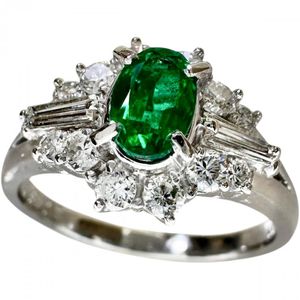 Size 14 Emerald 0.48ct Diamond 0.54ct Ring, Pt900 Platinum, 6.0g, Women's [Used]