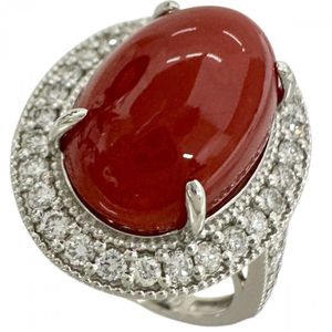 Size 11.5, Red Coral (9.40ct), Diamond (0.71ct), Platinum 900, 9.9g, Women's Ring [Pre-owned]