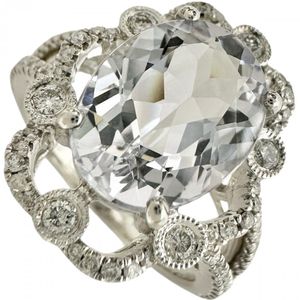Size 11.5, Blue Beryl 2.82ct, Diamond 0.46ct, K18WG White Gold Ring, 5.5g, Women's [Used]