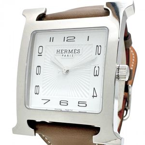 นาฬิกาข้อมือ HERMES H Watch รุ่น HH1.810 ตัวเรือนสแตนเลสสตีล/สายหนัง ระบบควอตซ์ หน้าปัดสีขาว/สายสีน้ำตาล สำหรับผู้ชาย [สินค้ามือสอง]