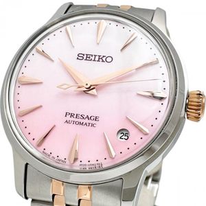 SEIKO Presage Cocktail Time Sakura 4R35-06X0 Limited Edition (9000 pieces) Watch, Stainless Steel, Automatic Movement, Pink Mother-of-Pearl Dial, Silver-Gold Combination Strap, Ladies' [Used]