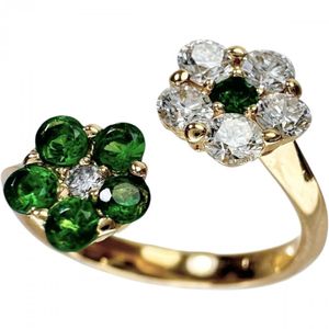 Size 3 Pinky Ring, Flower Motif, Garnet 0.20ct, Diamond 0.25ct, K18 Gold, 2.2g, Women's [Used]