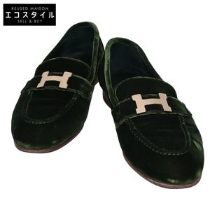 Hermes 에르메스 [미사용급] 파리 H 골드 하드웨어 벨벳 모카신 슈즈 37.5 [중고]