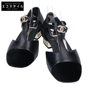Chanel 샤넬 【미품/25AW】G46527 코코마크 진주 힐 T스트랩 메리제인 펌프스 37【중고】
