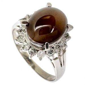 Size 14, Sillimanite Cat's Eye 3.00ct, Diamond 0.45ct Total, Ring, Pt850 Platinum/Analyzed, 5.3g, Women's [Used]
