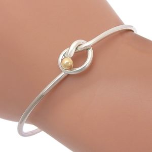 TIFFANY & Co. 러브 노트 팔찌 실버 925 x K18 골드 약 6.4g Love knot 여성용 [중고]