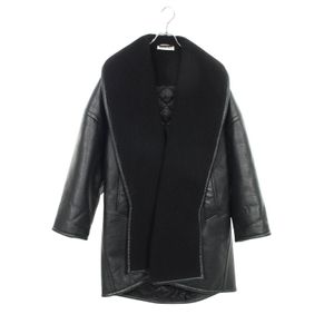 【二手】BALENCIAGA595868 黑色仿皮羊毛皮大衣 男女通用