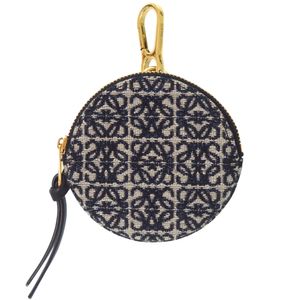 近全新 Loewe Cookie Charm Pouch Anagram Jacquard 102135 小牛皮提花海軍藍零錢包/零錢包 0912 [二手] LOEWE